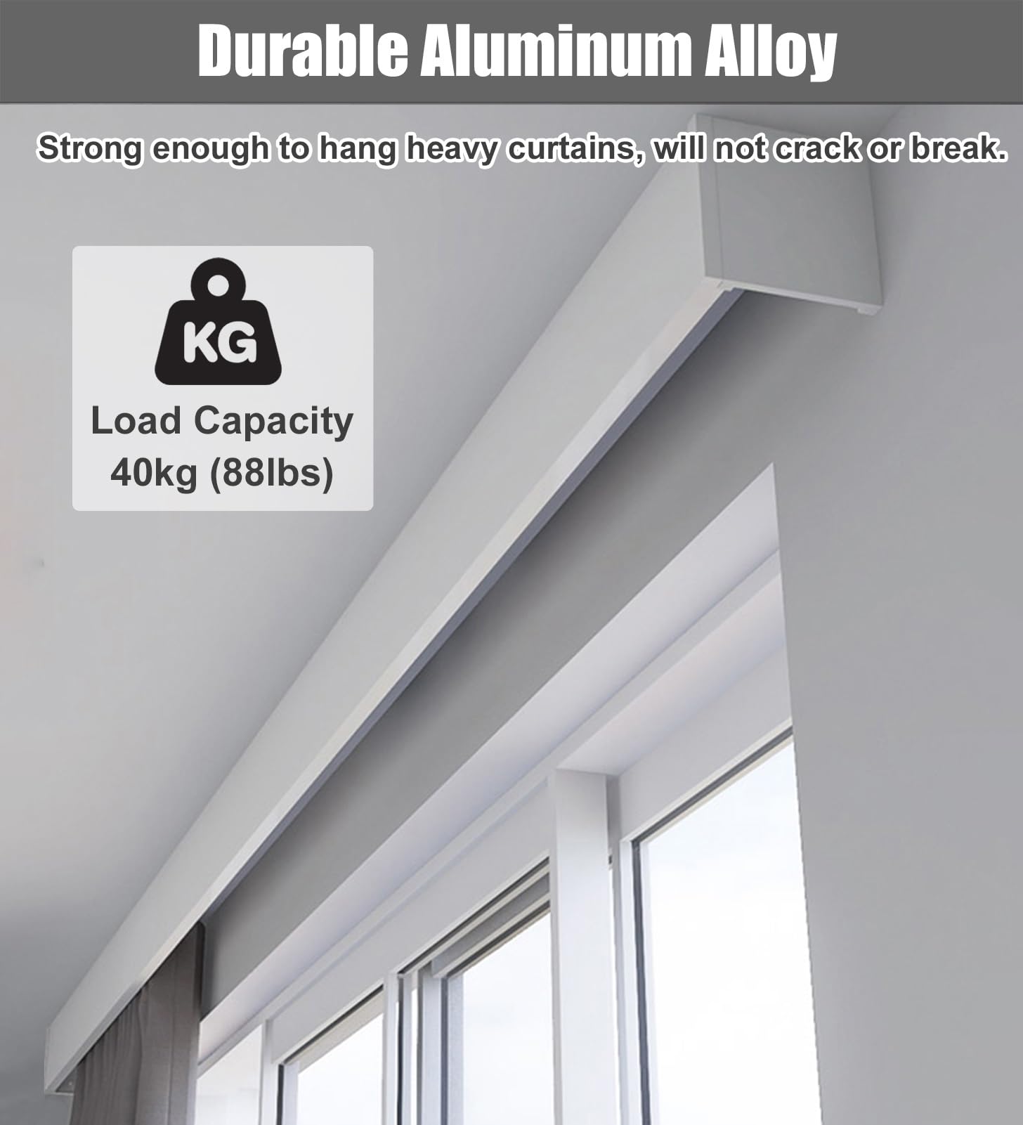 Rail de rideau blanc robuste pour montage au plafond ou au mur, poulies à une voie, système de tringle pour baie vitrée, facile à installer, 120 cm de long