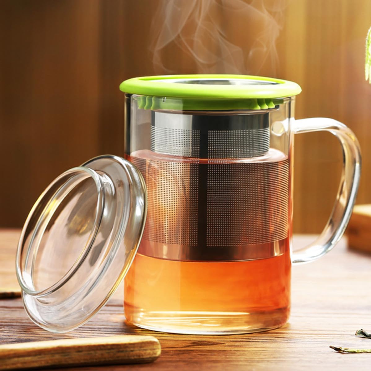Kubek do herbaty z pokrywką ze stali nierdzewnej, przenośny szklany kubek 350 ml do biura i szkoły, mocna i solidna konstrukcja, idealny dla miłośników herbaty