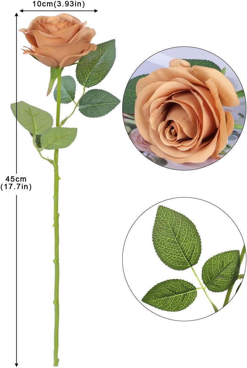 LVEFIT Artificial Rose Flower Artificial Flowers Flower with Long Stem Silk Roses Bouquet for Wedding Bridal Shower Party Home Decoration (Terracotta, 12 Pcs) - Image 3