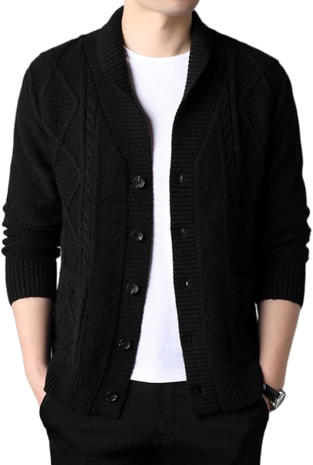 Men's V-Neck Button Cardigan, Casual Long Sleeve Knit Sweater for Spring Fall