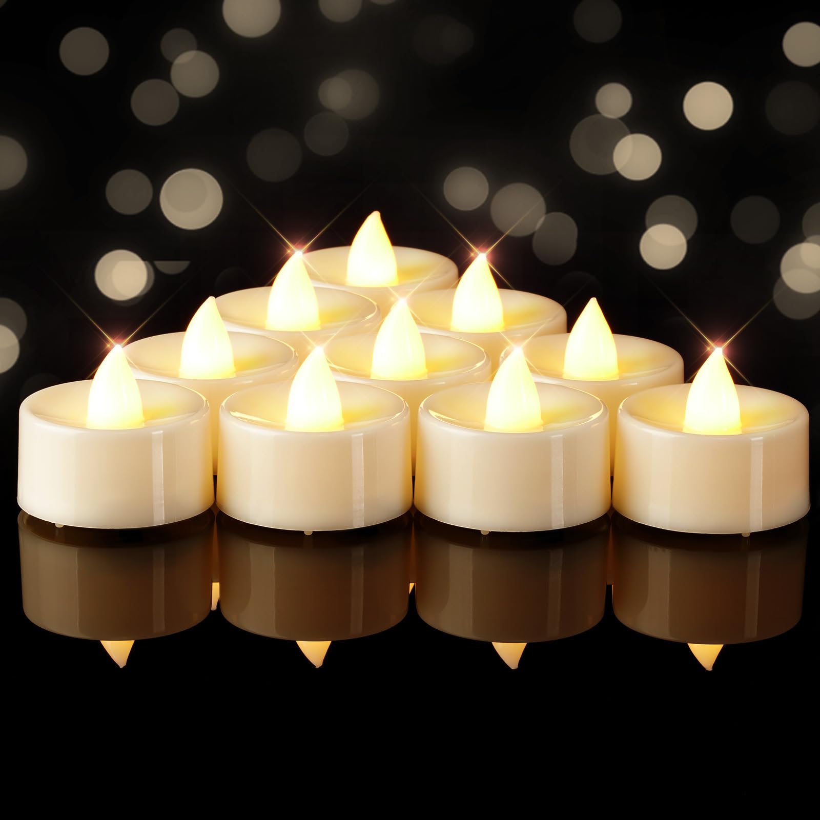 BEICHI Lot de 100 bougies chauffe-plat sans flamme à piles, sans scintillement, bougies chauffe-plat LED pour Halloween, Noël, mariage, maison, blanc chaud, base blanche