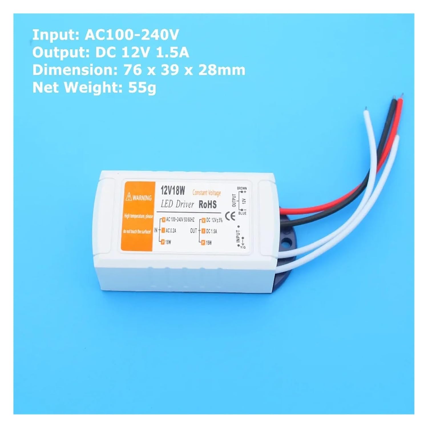 1PCS 12V AC to DC LED Driver 18W 28W 48W 78W 100W Power Adapter Suitable for LED Strip LED Lighting(12V 18W)