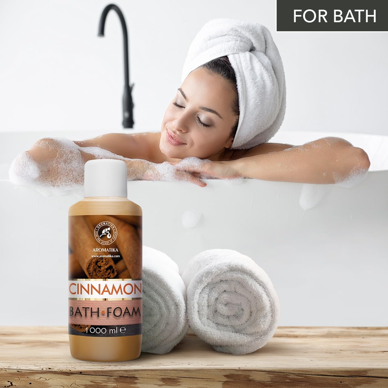 Espuma Baño de Canela 1000 ml - Espuma Baño con Aceite Esencial Natural de Canela - Cuidado del Cuerpo - Relajación - Fragancia Dulce y Suave - Aromaterapia - Spa - Baños de Burbujas - Belleza
