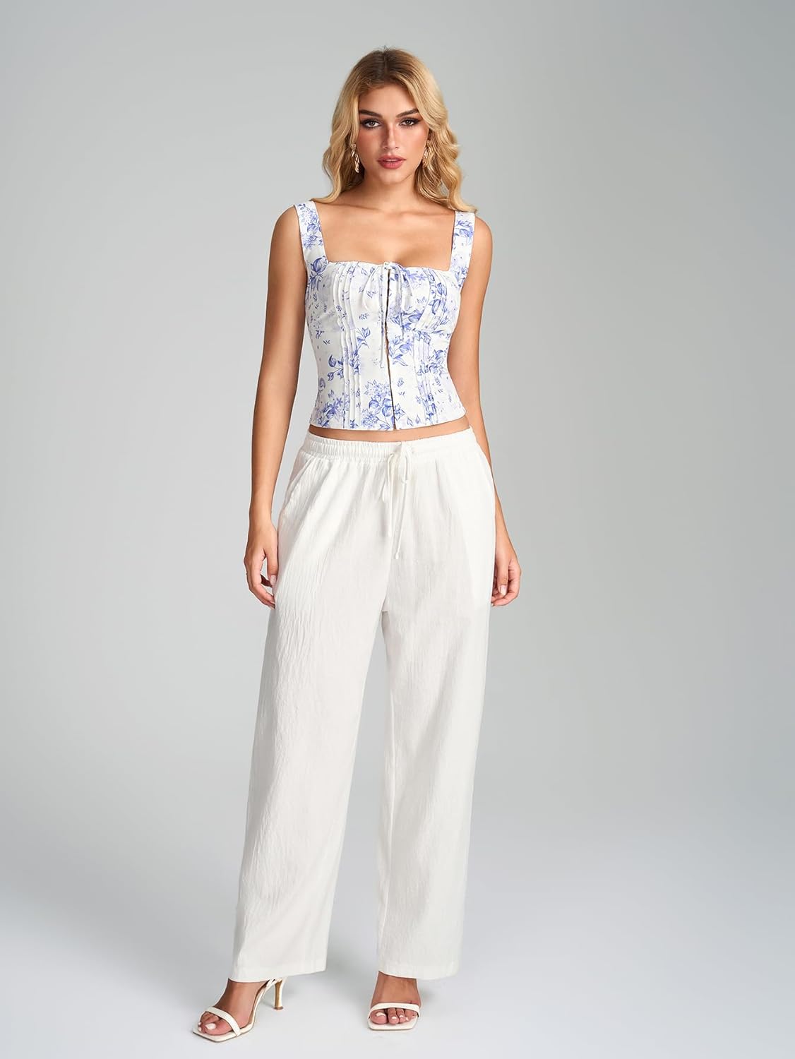 KUTUMAI Floral Corset Top Cute Tie Bustier Y2k Going Out Crop Tops for Women Summer 2026, Lace Up, Hook and Eye - Image 6