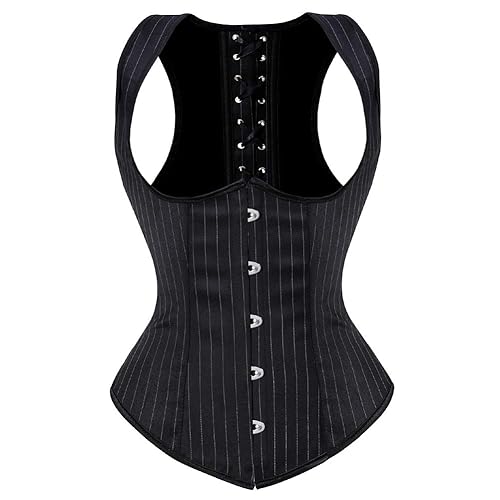 frawirshau Women's Gothic Steampunk Corset Bustier Waist Cincher Underbust Corset Vest Tank Top - X-Large - Black-2810