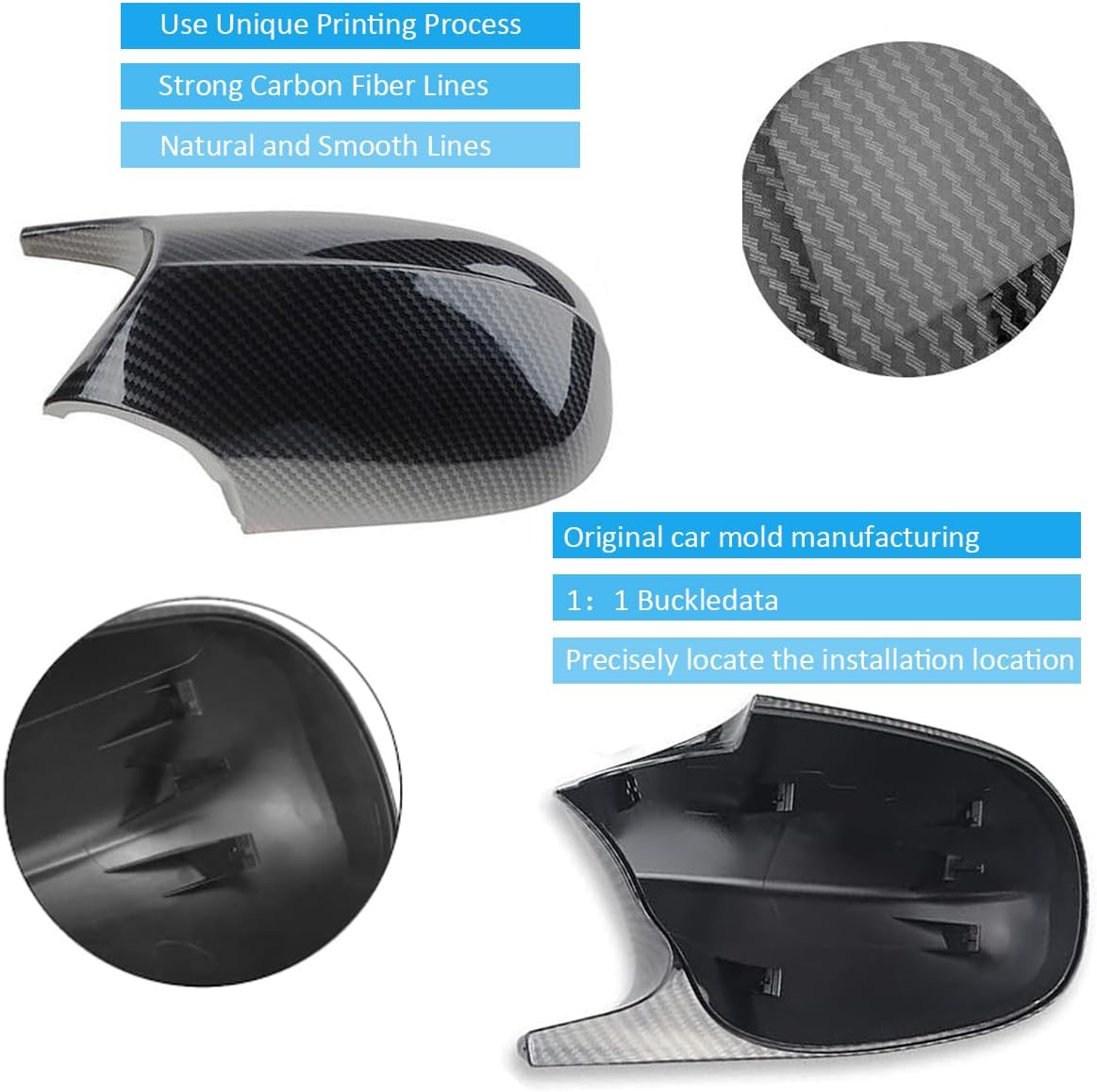 Side Mirror Cover Caps Compatible with BMW E90 E91 2008-2011, E92 E93 E81 E82 E87 E88 LCI Door Rear View Mirror Cap Replacement for 328i 335i Carbon Fiber Look