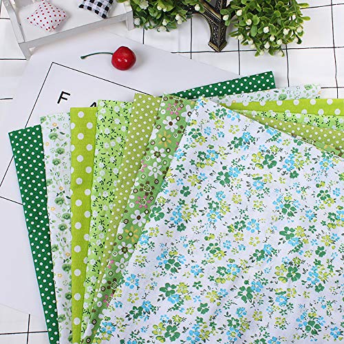 Frigidssm 7Pcs No Repeat Design Printed Floral Cotton Fabric For Patchwork, Sewing Tissue To Patchwork,Quilting Squares Bundles Green #TOP1