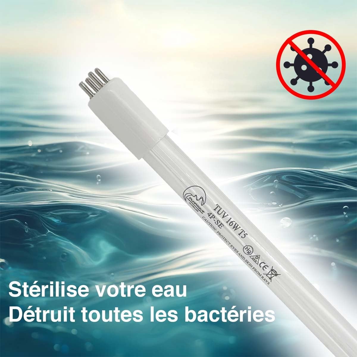 Desineo - Lámpara UVC (16 W, tubo germicida, 4P SE PUREWAWE, para lámpara UV potabilización, estanque