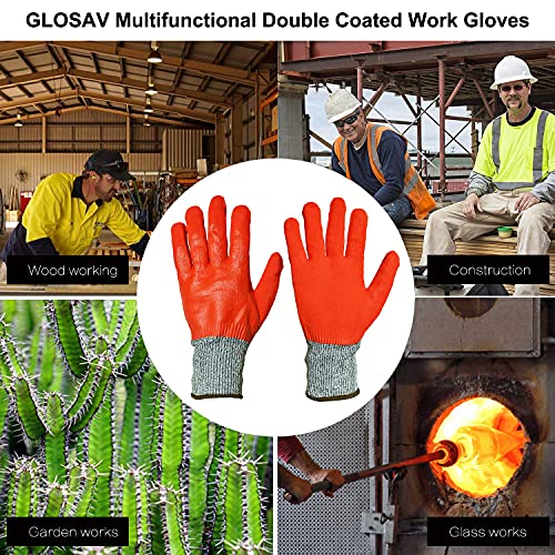 Glosav Durable Gardening Gloves For Men, Heavy Duty Nitrile Garden Gloves, Double Coated Work Gloves, Cut Resistant, Puncture Proof, Touch Screen (Red, Medium) #TOP2