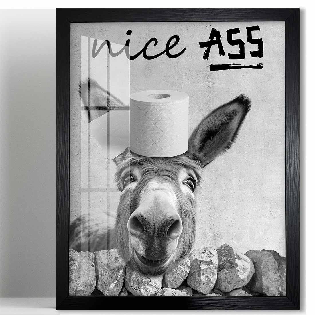 Biufo Bathroom Wall Decor, Framed Nice Ass Funny Quotes Wall Art, Donkey Canvas Print Poster, Bathroom Restroom Decor (8"x10")