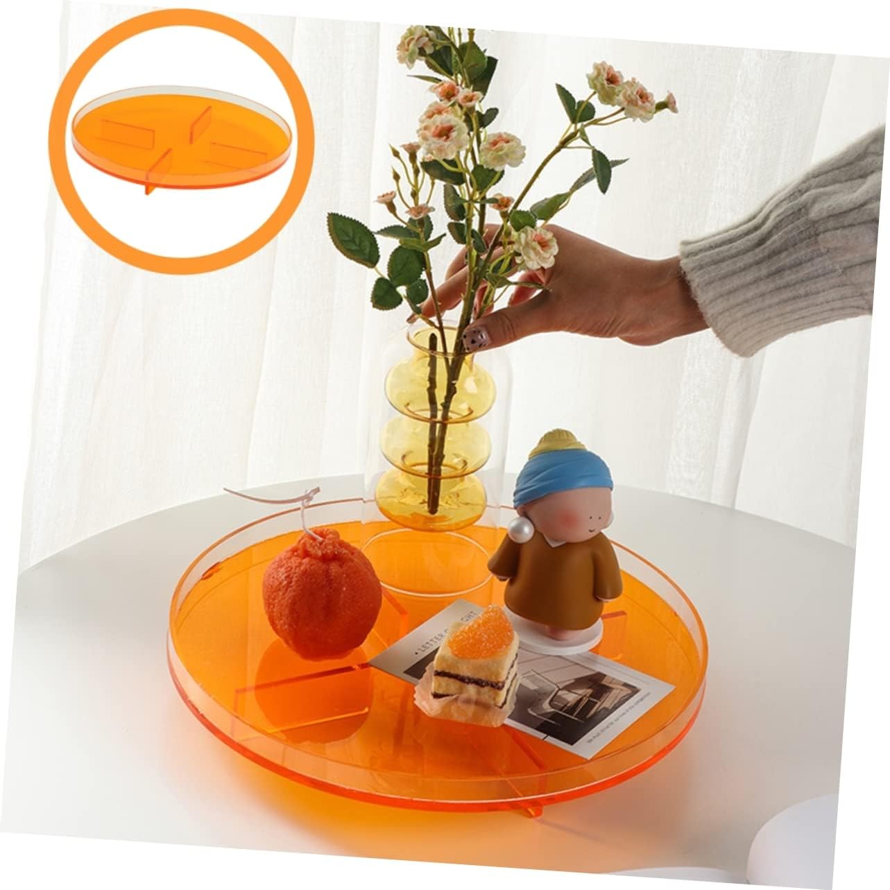 Acrylic Orange Jewelry Display Tray, 7" Round, 4 Compartments