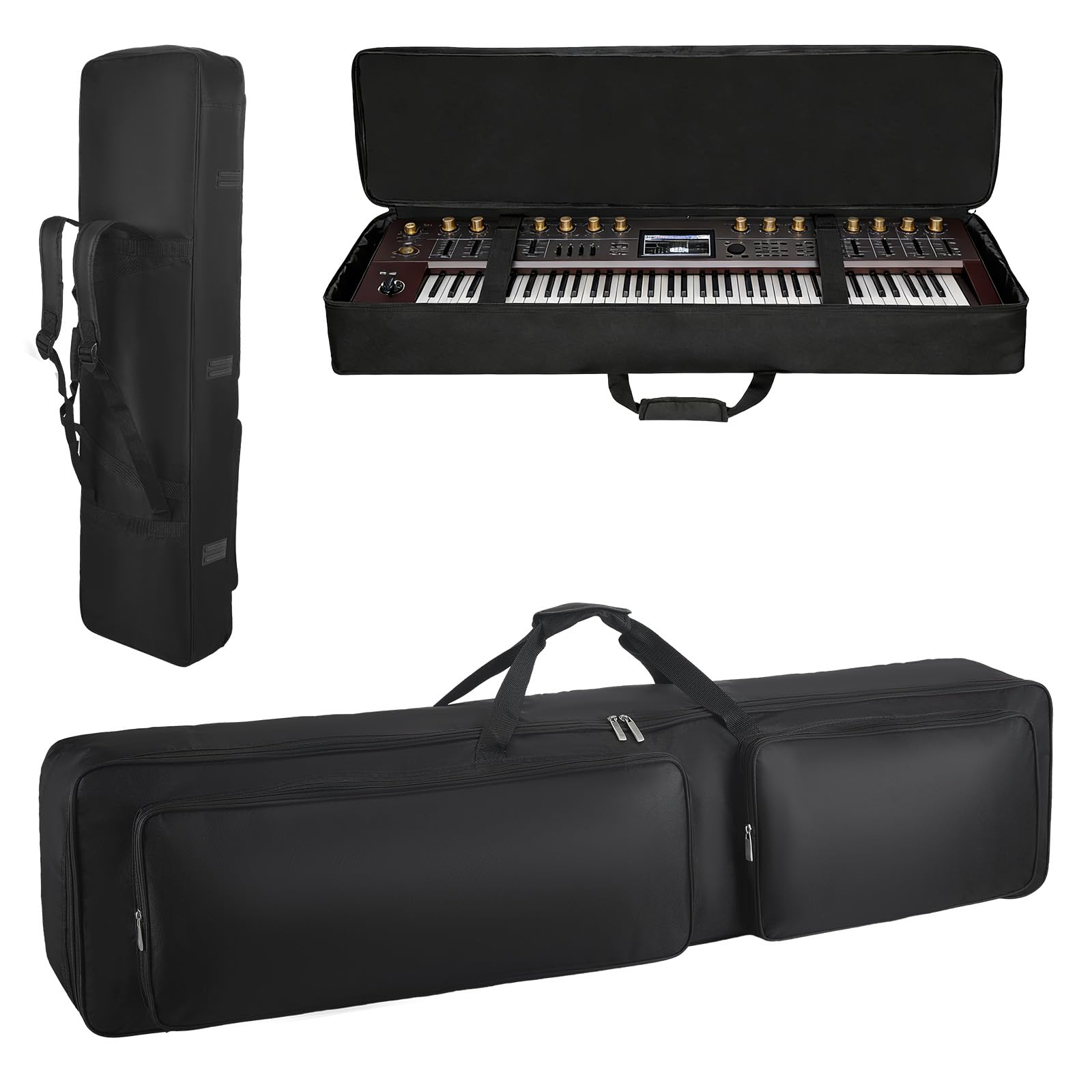 Custodia per tastiera a 88 tasti, custodia portatile per pianoforte elettrico di trasporto, imbottita in robusto tessuto Oxford 600D, con 2 tasche frontali e spallacci regolabili, 137x27x13cm