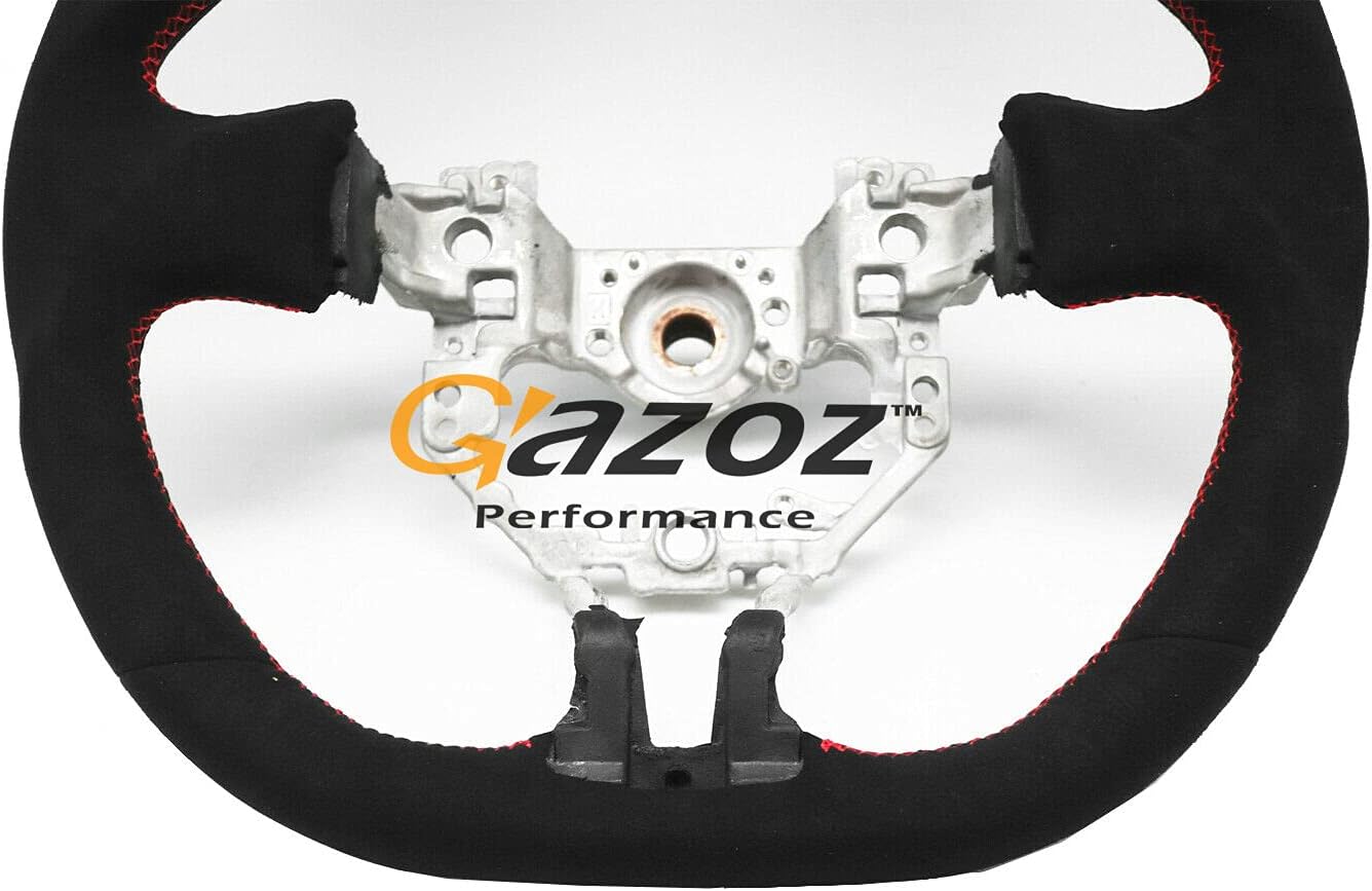 Suede Steering Wheel Compatible with 2012 2013 2014 2015 2016 Subaru BRZ Scion FR-S GT86 Mk1 Whole Alcantara Red Stitching With Red Stripe (Except 2017-2021)