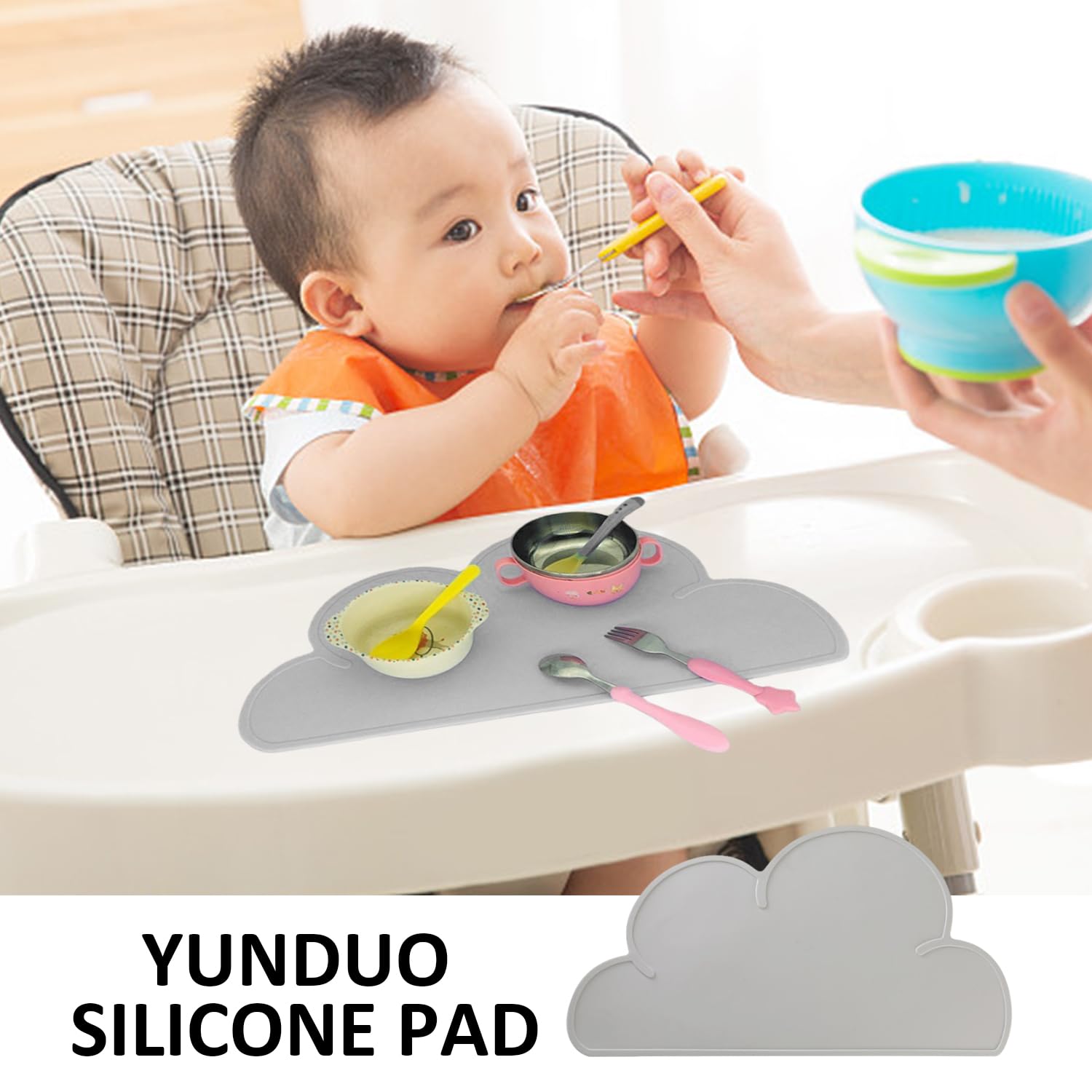 OUNONA Tovaglietta Per Bambini In Silicone A Forma Di Nuvola, Antiscivolo E Impermeabile, Grigio, 43x23x0,3 Cm