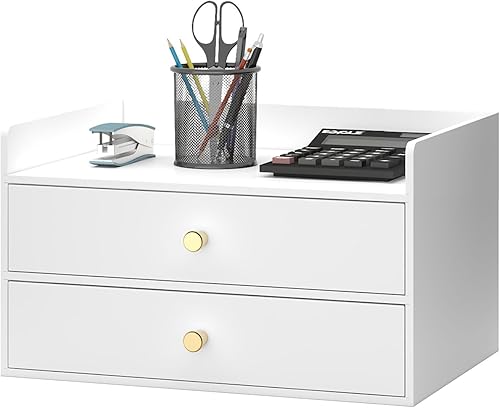 Organizador de escritorio de bambú con cajones, caja de almacenamiento de escritorio de madera para facturas, suministros de oficina, utensilios de