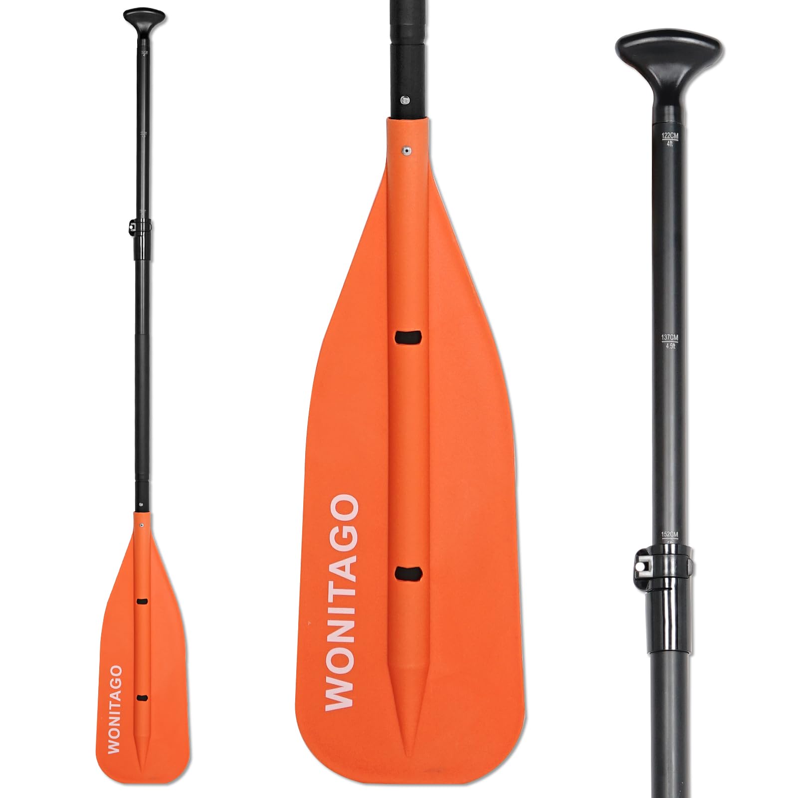 WONITAGO Canoe Paddles Aluminum Paddle with PP Blades, Floating Adjustable Canoe Paddle and Boat Paddle, 122-152 cm/4-5 Ft, Orange