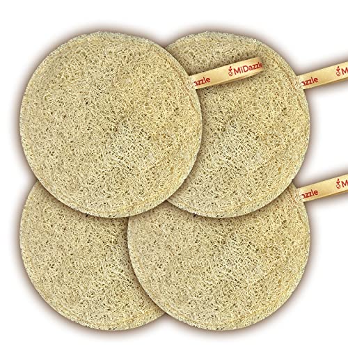Image of Midazzle 100% Natural Body Scrubber Loofah for Bathing (Round) (Pack of 4)
