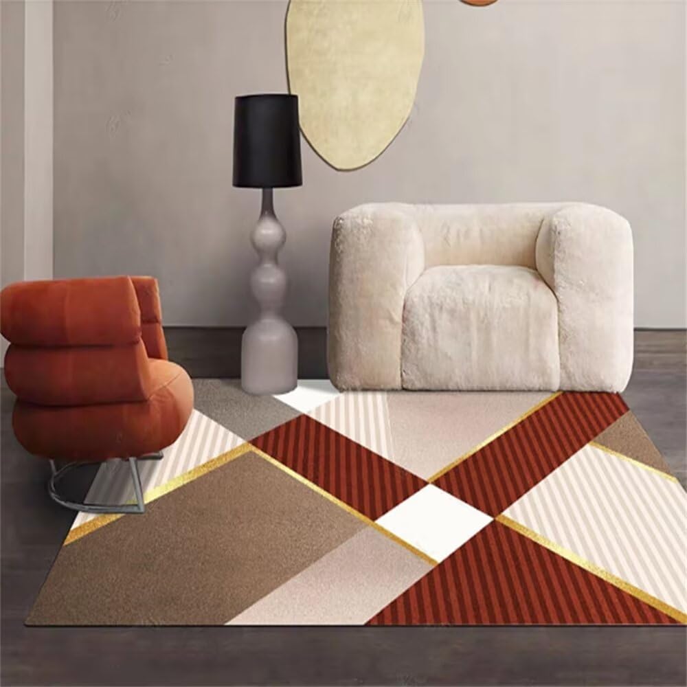 Tapis chambre ado garçon antidérapant douce géométrique rouge brun