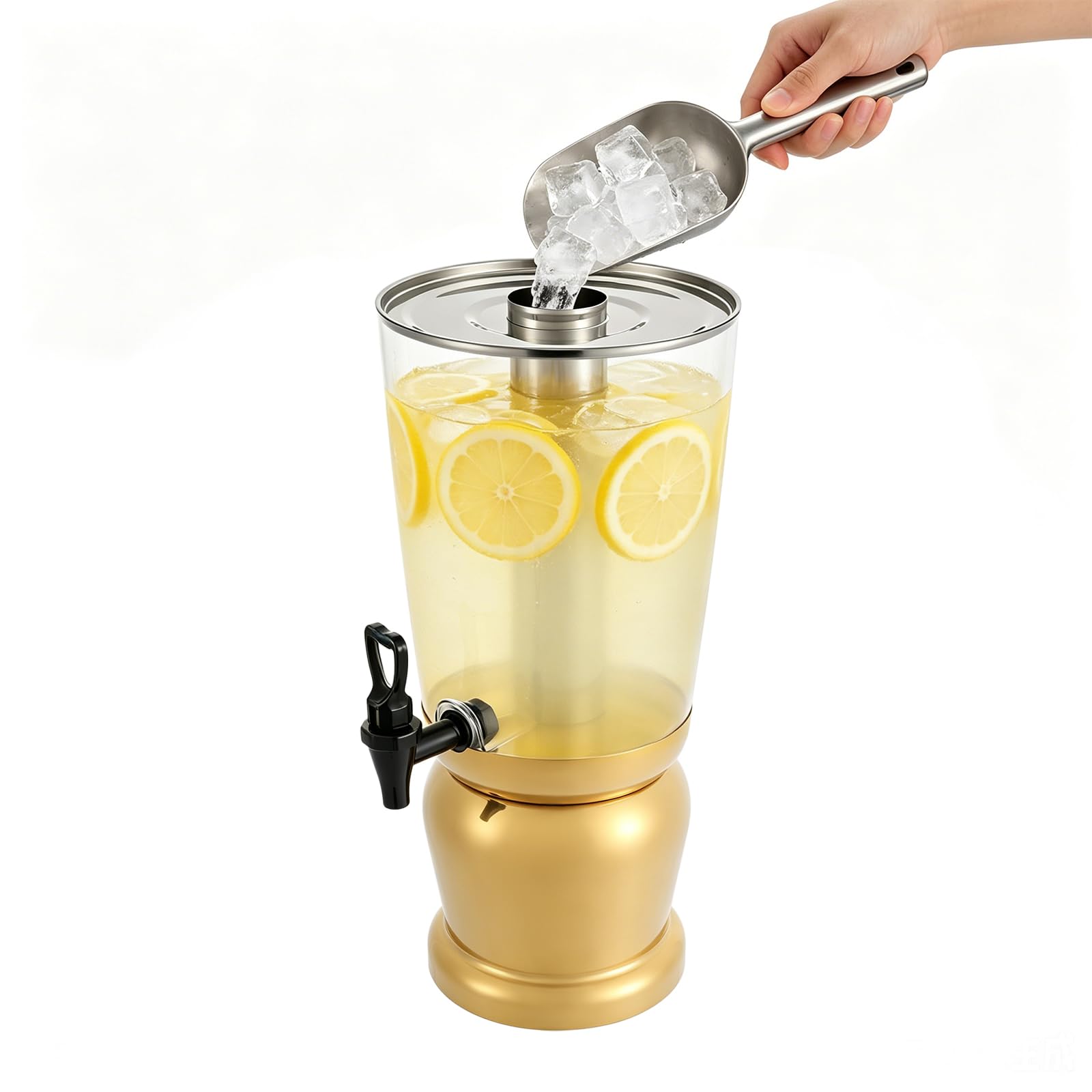 Getränkespender 8L, Saftspender mit Zapfhahn und Eiskern, Edelstahl Gold