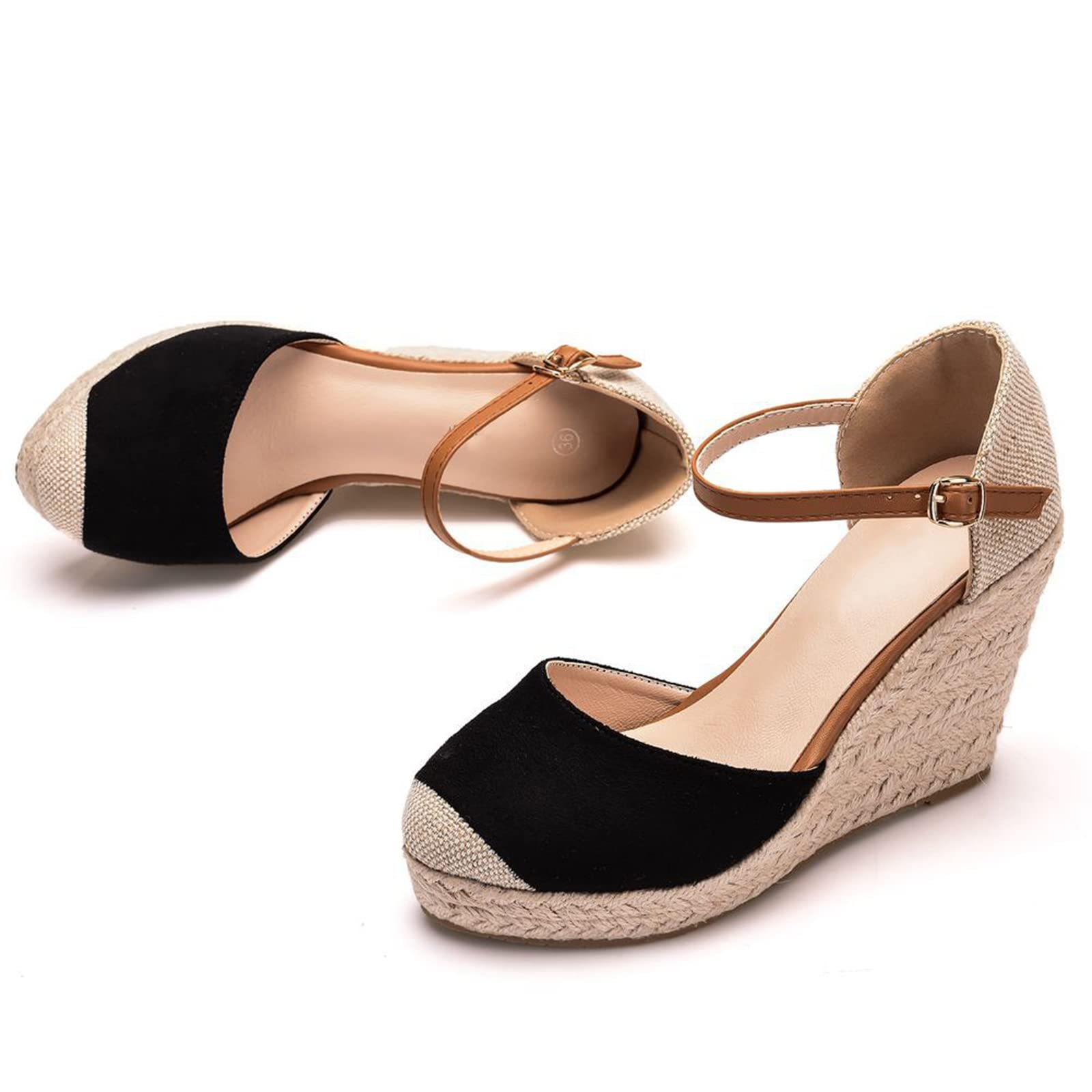 Alpargatas de Mujer con Puntera Cerrada, Correa de Tobillo, Plataforma Elegante, Sandalias de cuña, para Fiesta, Baile, Vacaciones, Playa, Zapatos Elegantes
