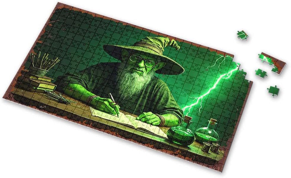Toddler Puzzles Green Wizard Crafting Spells Under Lightning Bolt Picture Puzzle Toys For Ages 8-13 1500 Piece Puzzle(300PCS)