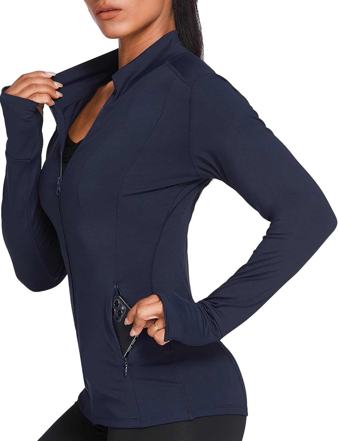 PINSPARK Women's Track Jacket Breathable Running Jacket Zip Up Sportswear Slim Fit Workout Tops