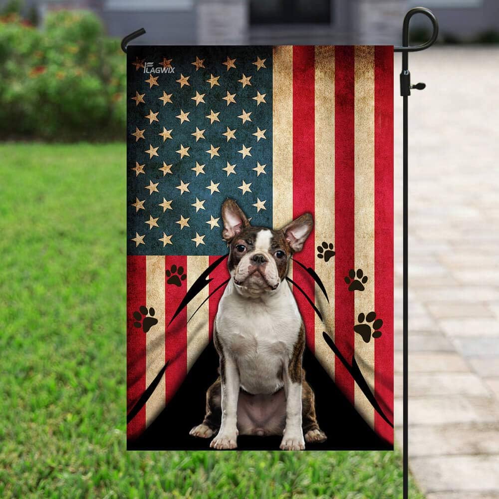 Flags-Boston Terrier American Flag THB2368F4, House Flag (29.5" x 39.5")-USA House Garden Flags Premium Polyester-Decorative Outdoor Flags