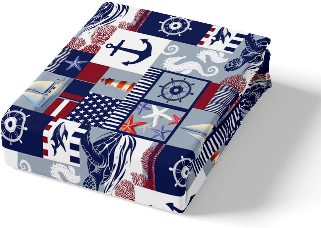 jejeloiu Nautical Bedding Set Toddler Size Anchor Decor Duvet Cover for Boys Girls Teens Ocean Comforter Cover Set Sea Adventure Bedspread Cover Dark Blue Quilt Cover，No Comforter