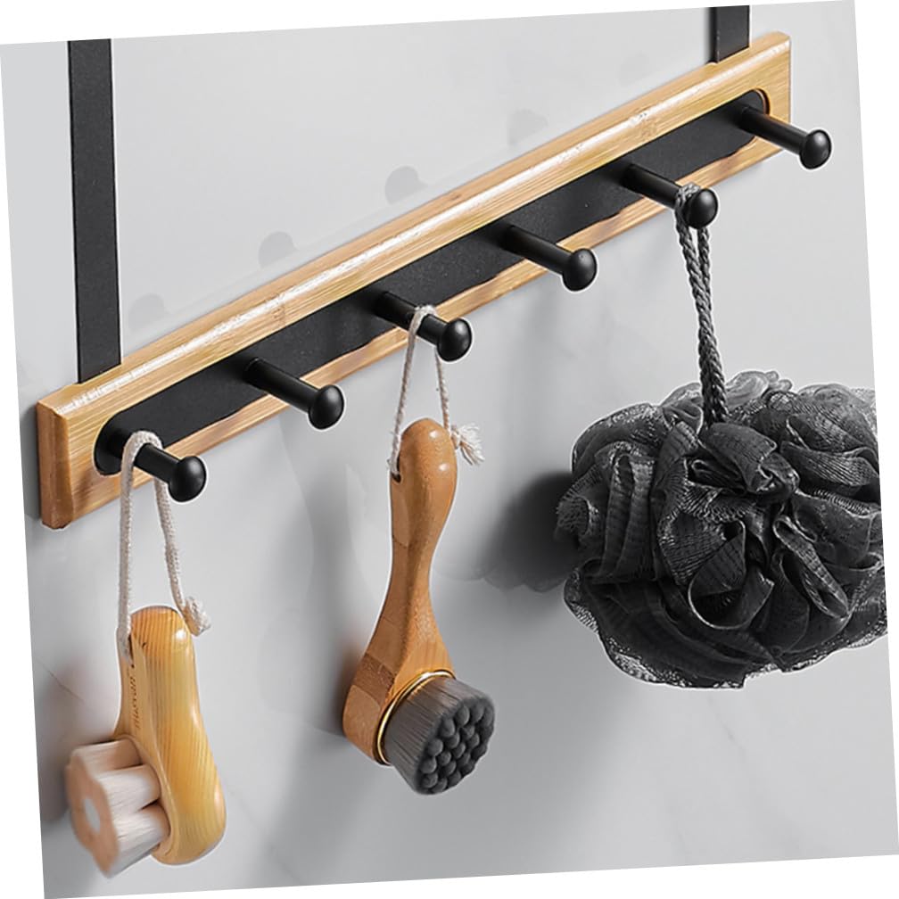 Gancio Porta Nero in Alluminio Spaziale e Bamboo per Appendere Borse e Vestiti Appendiabiti da Porta senza Fori per Armadio