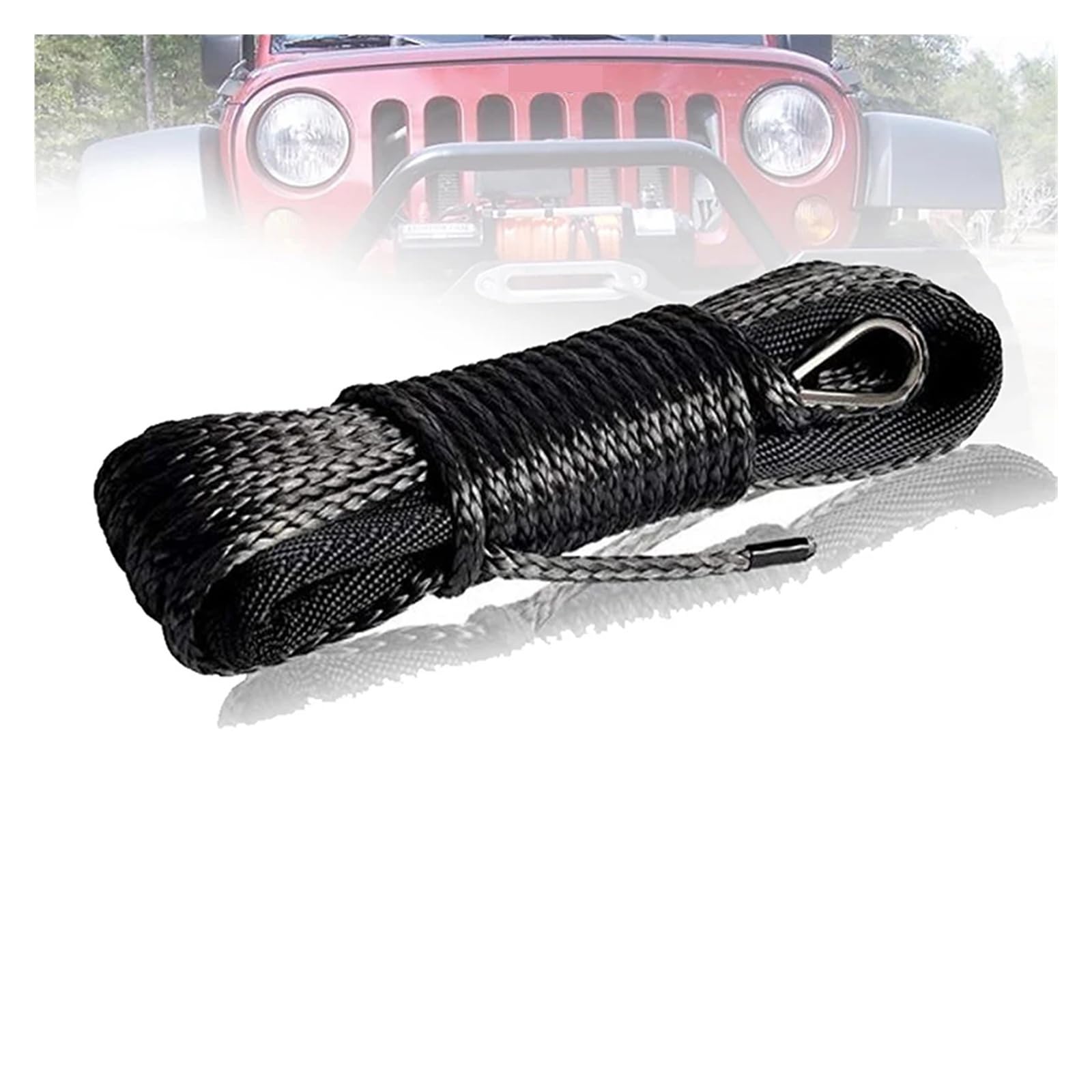 6 mm x 30 m syntetyczna lina do wyciągarek samochodowych pojazdów ATV UTV Heavy Duty z osłoną Akcesoria samochodowe Duża pojemność(Gray)