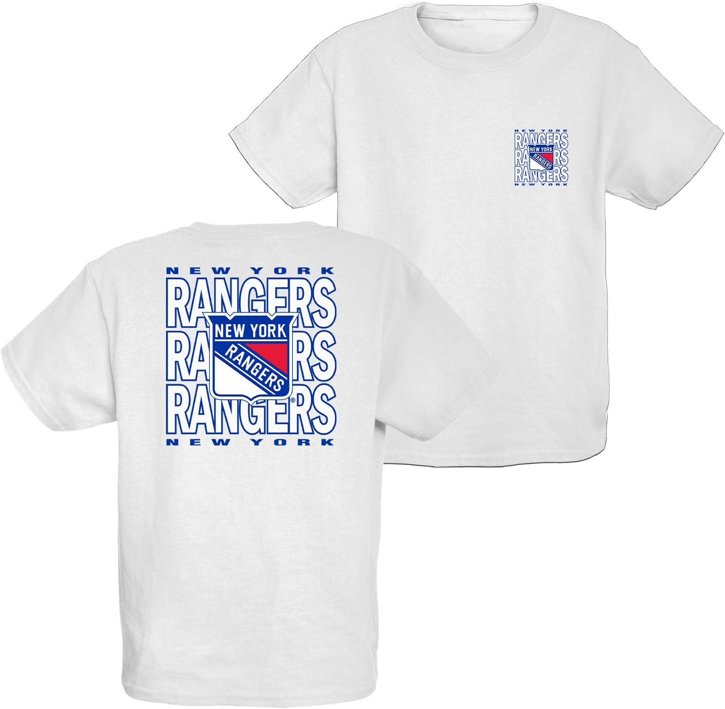 Blue 84 Unisex Kid's NHL Officially Licensed Youth T-Shirt Front/Back Curl White