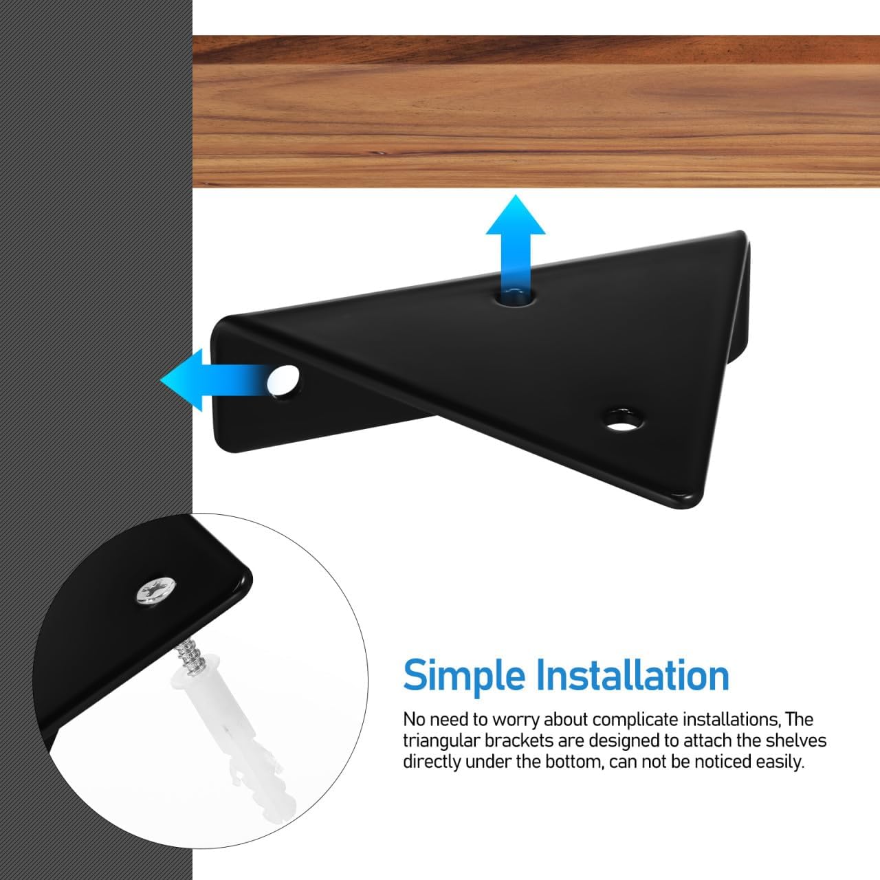 ERINGOGO 6pcs Hidden Floating Shelf Brackets Metal Mounts for Wall Shelving Wrought Iron Support for Space Saving Storage Black