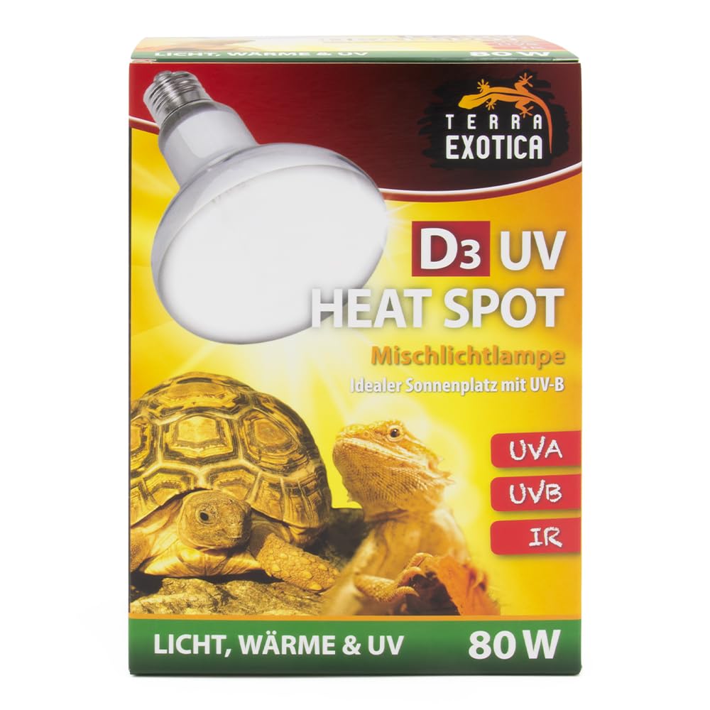 Terra Exotica D3 UV Heat Spot 80 Watt - in 80, 100 und 125 Watt erhältlich - UVB UVA Wärmelampe für Reptilien Sonnenlicht simulierte Förderung der D3-Synthese (80 Watt)