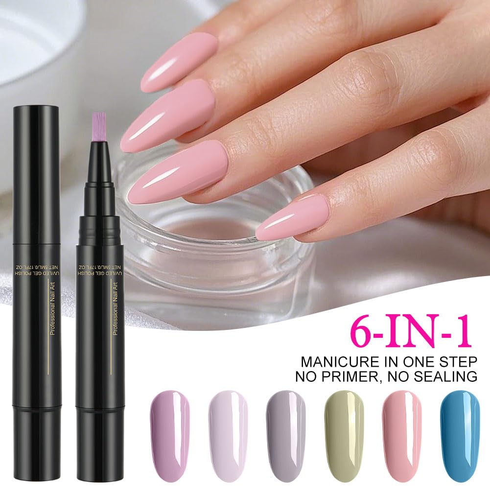 Stylo Vernis à Ongles 6 Couleurs, Ensemble Stylos Vernis Ongles Gel Séchage Rapide, Nail Gel Pen, Accessoires De Peinture pour Femmes (Bleu)