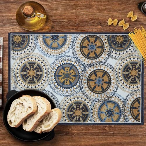 Home Talk designer velvet gold mandala table runner and placemat set for festive dining table