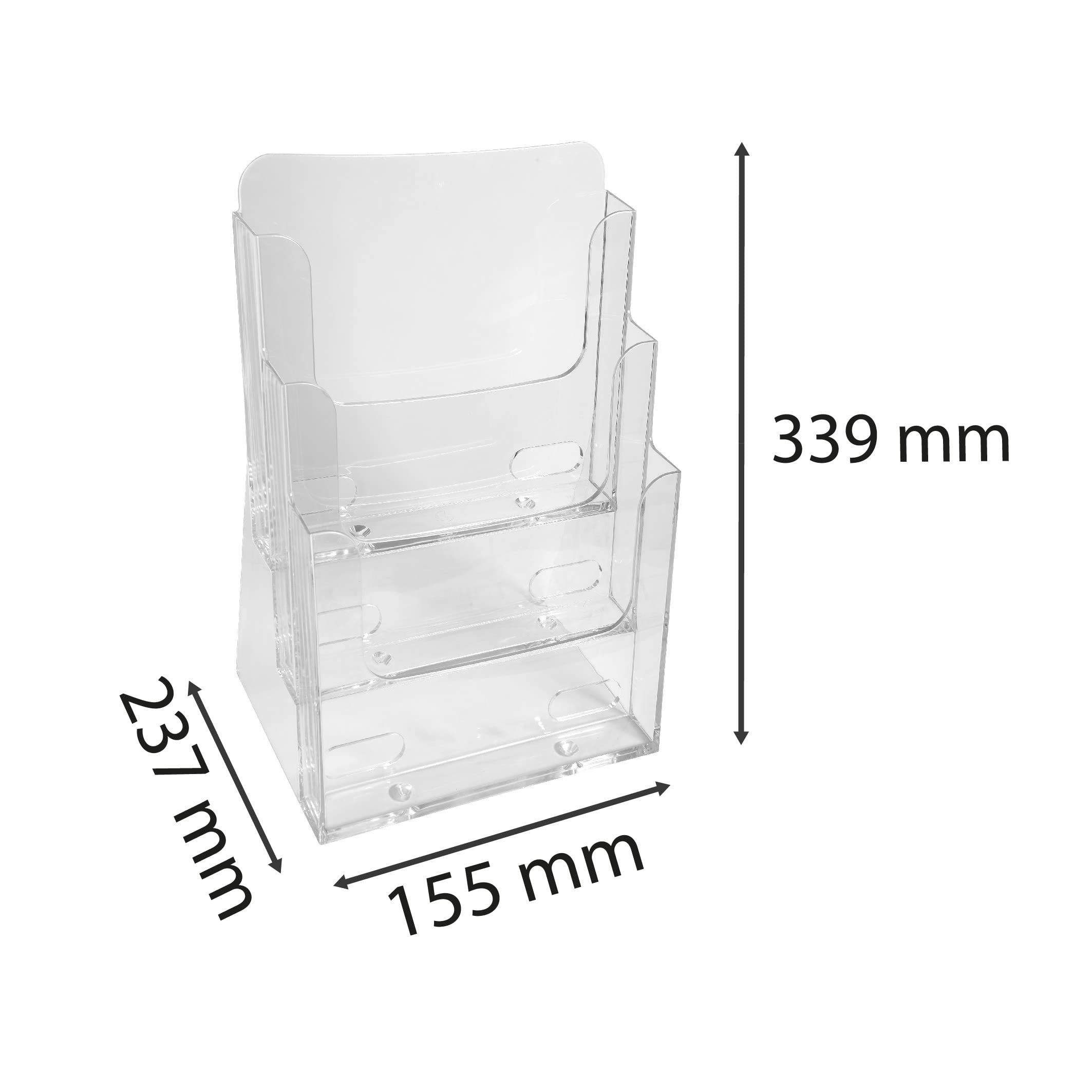 Exacompta – 74158D – Set de 4 dispensadores de folletos de sobremesa – 3 compartimentos – Monobloc – Dimensiones: Prof. 15,5 x ancho 23,7 x Alto 33,9 cm – Formato para archivar A4 – Cristal