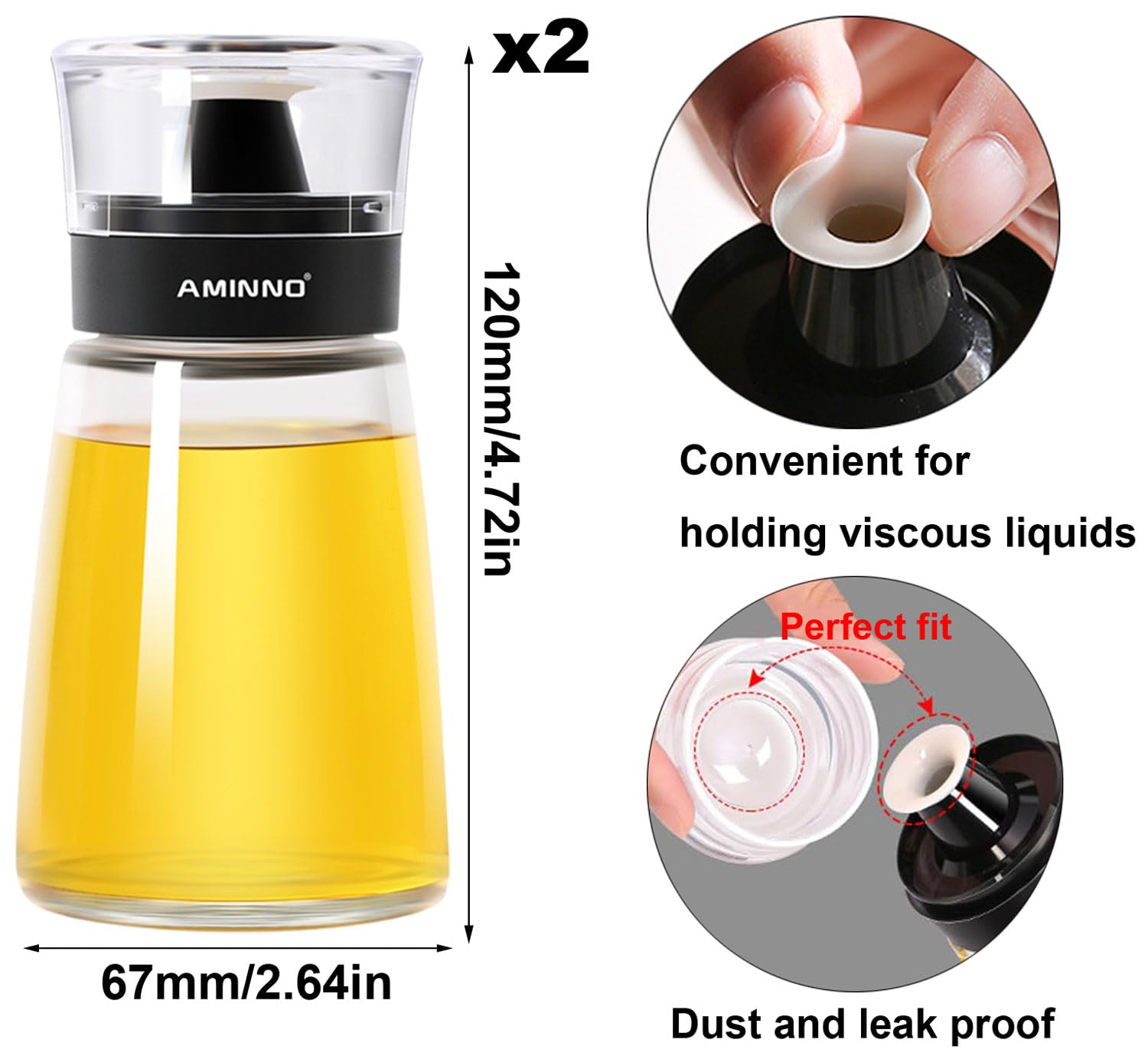 Lot 2 Distributeurs Huile 160ml HJYDGJ - Bouteilles Verre Anti-Fuite Pour Vinaigre Et Huile - Camping