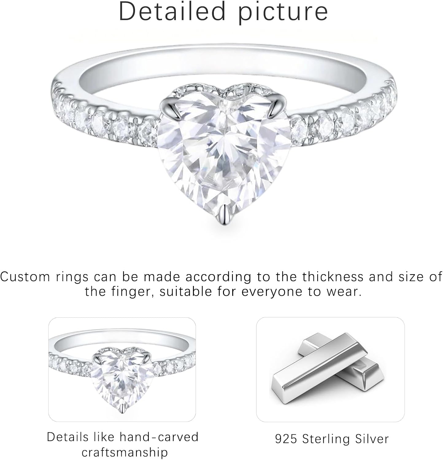 1-4 Carat Heart Cut Moissanite Engagement Ring, D Color VVS1, 10K, 14K, 18K White/Rose/Yellow Gold Hidden Halo Accent Wedding Ring for Women, Promise Anniversary Ring with Pavé Band
