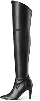 DREAMPAIRS Women's Thigh High Boots - Stretchy Over-the-Knee Pointed Toe Heels with Side Zipper & Padded Insole