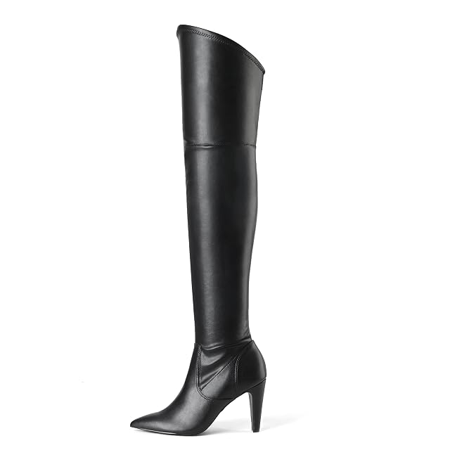 Dream Pairs DREAM PAIRS Women's Dob214 Black Thigh High Boots Over The Knee Heels Long Sexy Pointed Toe Boots, Black Pu, Size 9.5
