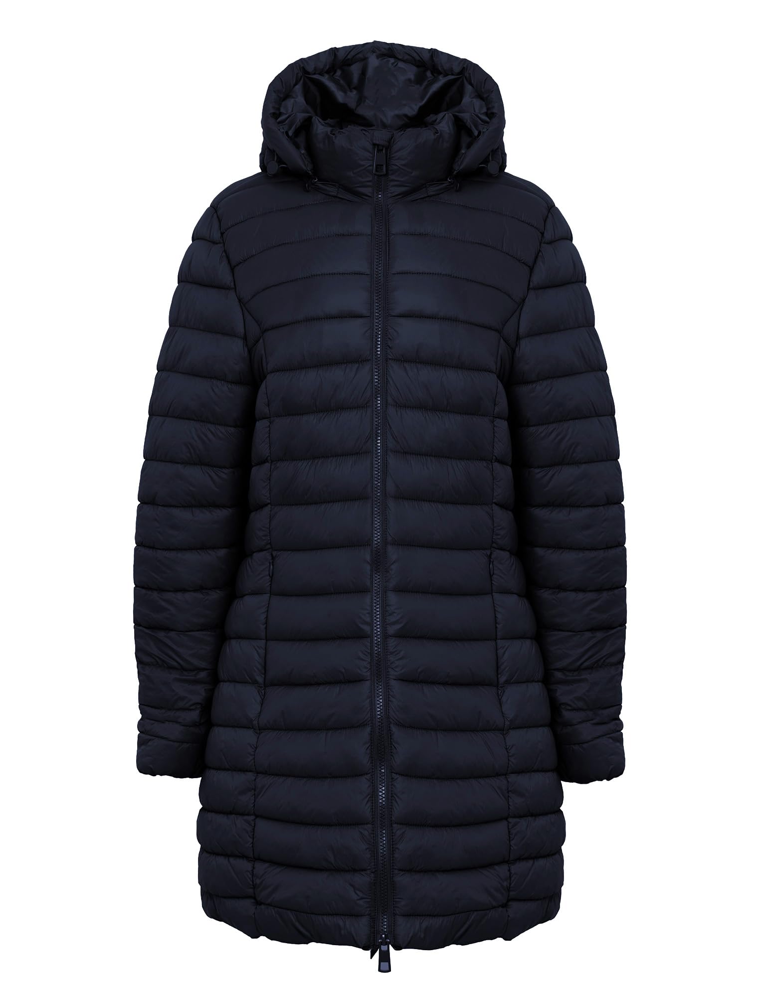 AMARA REYA Women's 'Olivia' Longline Quilted Puffer Coat with Detachable Hood