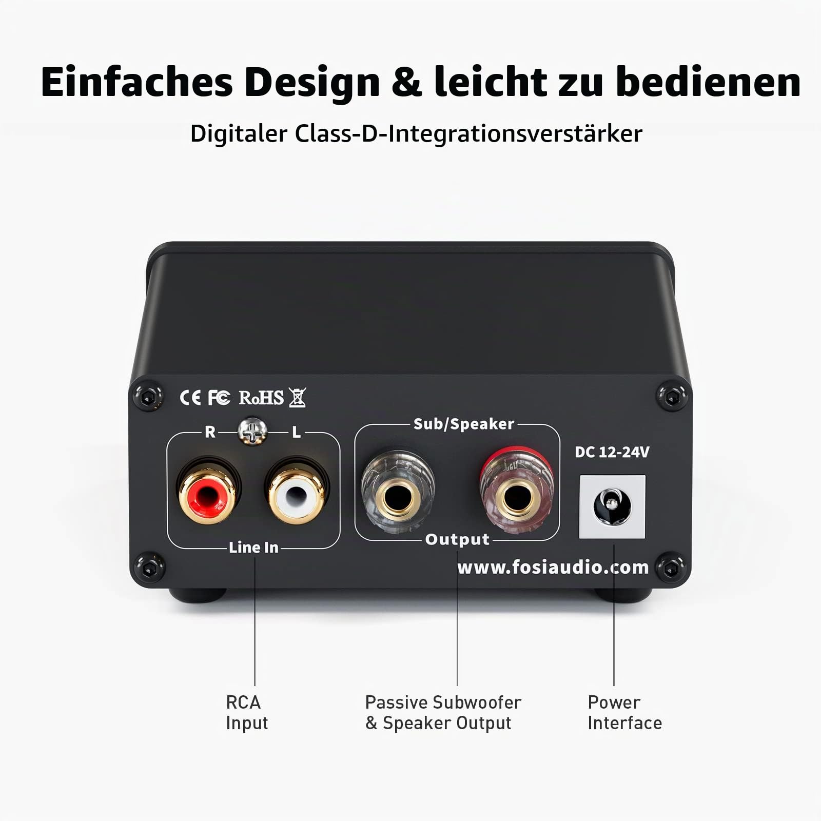 Fosi Audio M04 Subwoofer Verstärker 100W, TPA3116 Mini Monokanal Subwoofer-Verstärker, Voll-Frequenz & Sub-Bass umschaltbar Subwoofer Amplifier, integrierter Klass-D Leistungsverstärker für Subwoofer