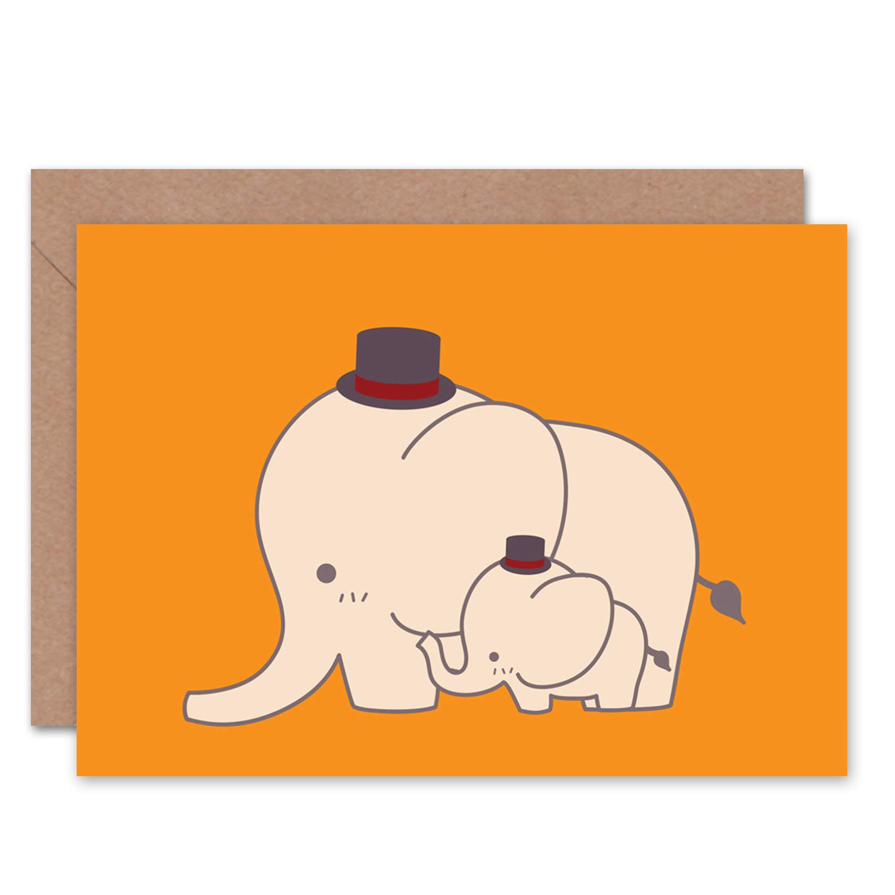 Wee Blue Coo Elephant Baby Hipster Elephant Baby Hat Hipster Cute Orange Cartoon Animal Blank Birthday Card