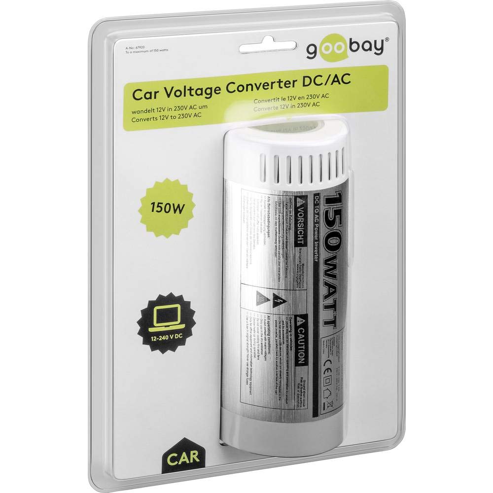 Goobay 67920 samochodowy przetwornica napięcia DC/AC, przekształca 12 V DC na 230 V AC, srebrny,