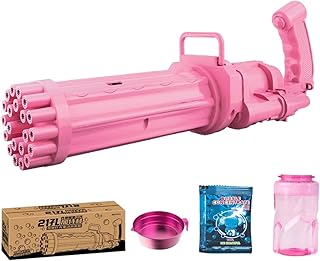 Upgraded Bubble Machine Gun, 21-Hole Large Transparent Gatling Bubble Gun with Lights Electric Gatling Bubble Machine for Outdoor Activity Carnival Party Wedding