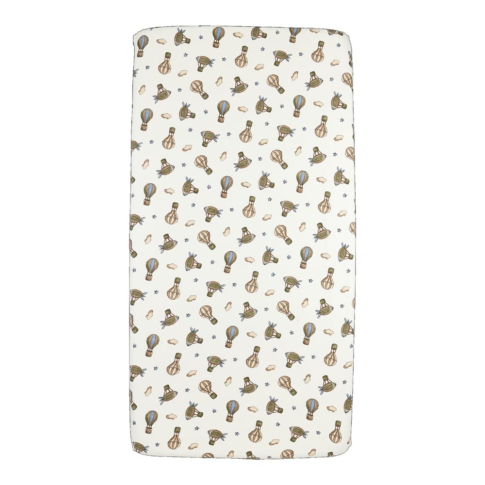 Meyco Baby Printed Jersey Fitted Sheet – Air Balloons Multicoloured – 70 x 140/150 cm – Oeko-Tex Standard 100