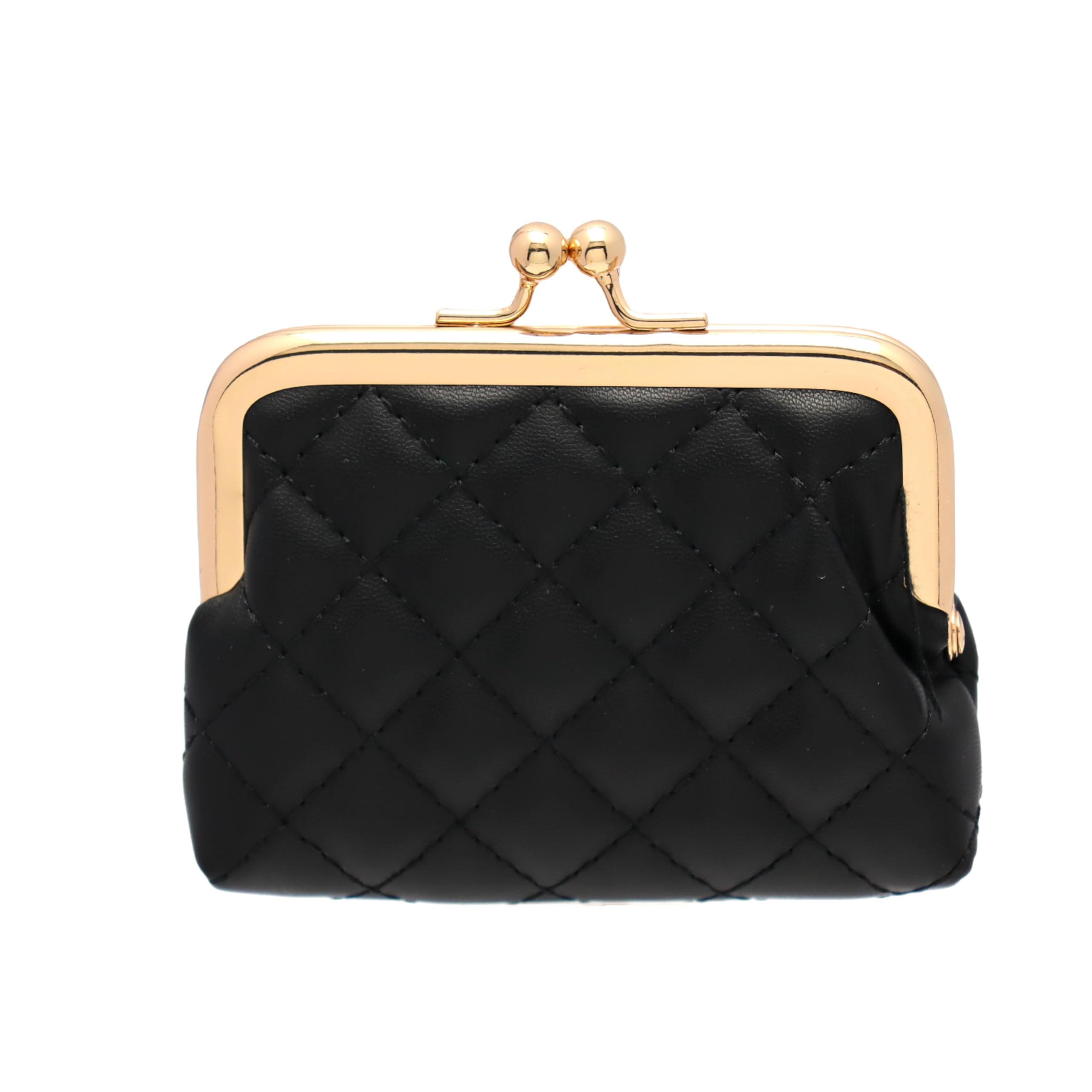 Coin Purse Vintage Bag Lock Wallet Buckle Kiss Lock change purse change holder wallet coin Leather coin wallet(D black)