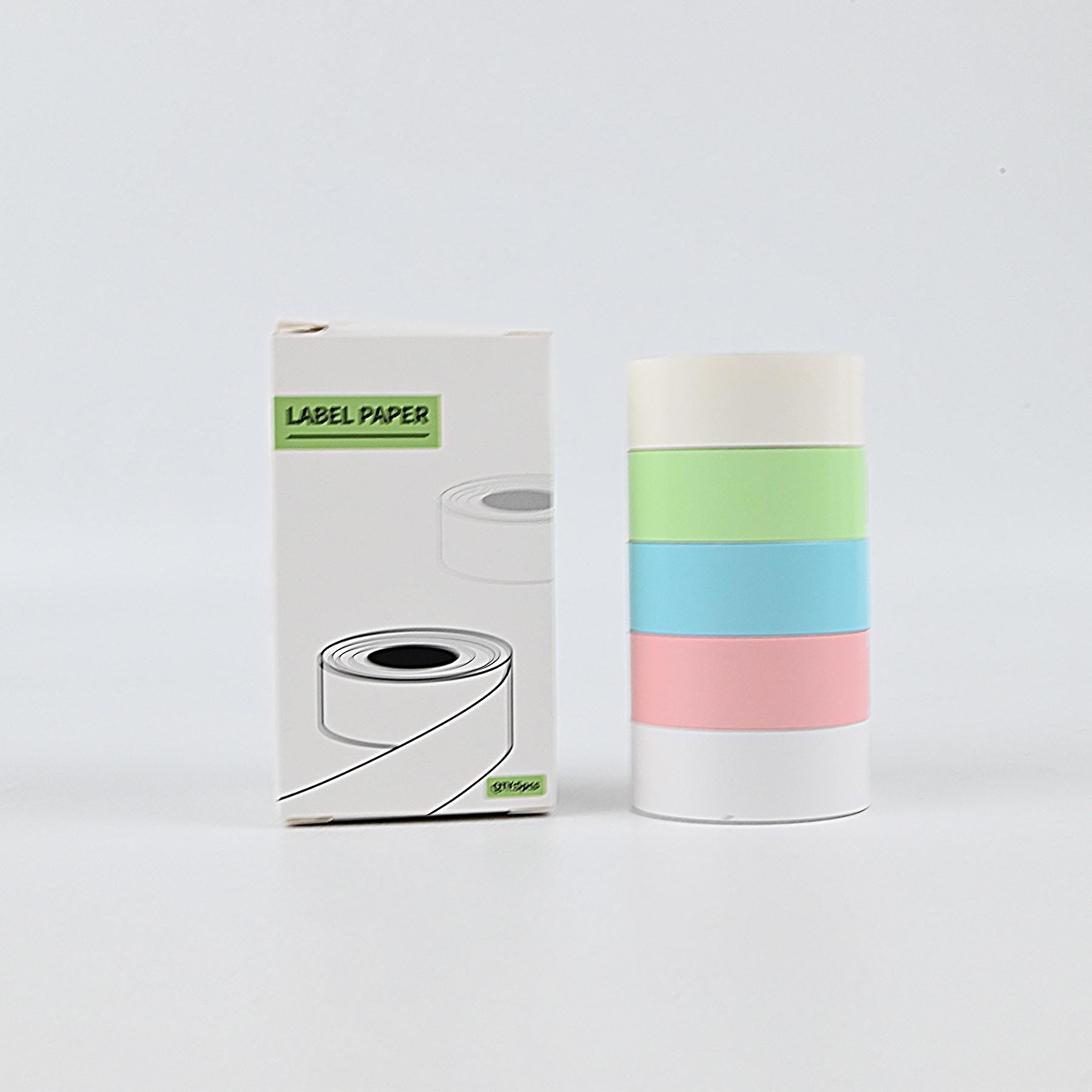 Vretti HP6-C Continuous Label Tape - 15mm x 7m Color Label Tape, Clear Text, Compatible with Most Thermal Label Makers, Easy Peel, 5-Roll, (White, Green, Transparent, Pink, Blue)