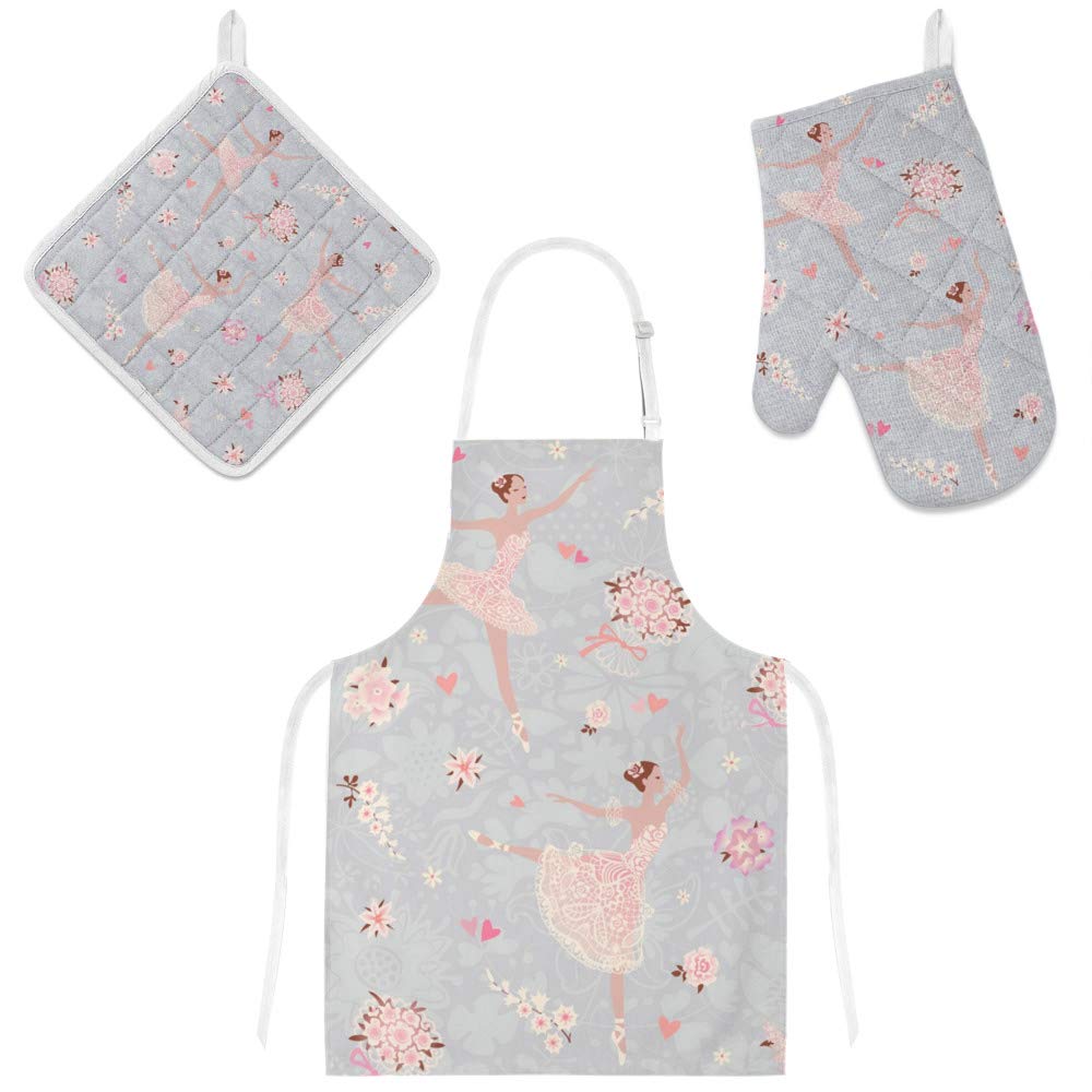 Tablier de cuisine et maniques de qualité supérieure au design imprimé floral