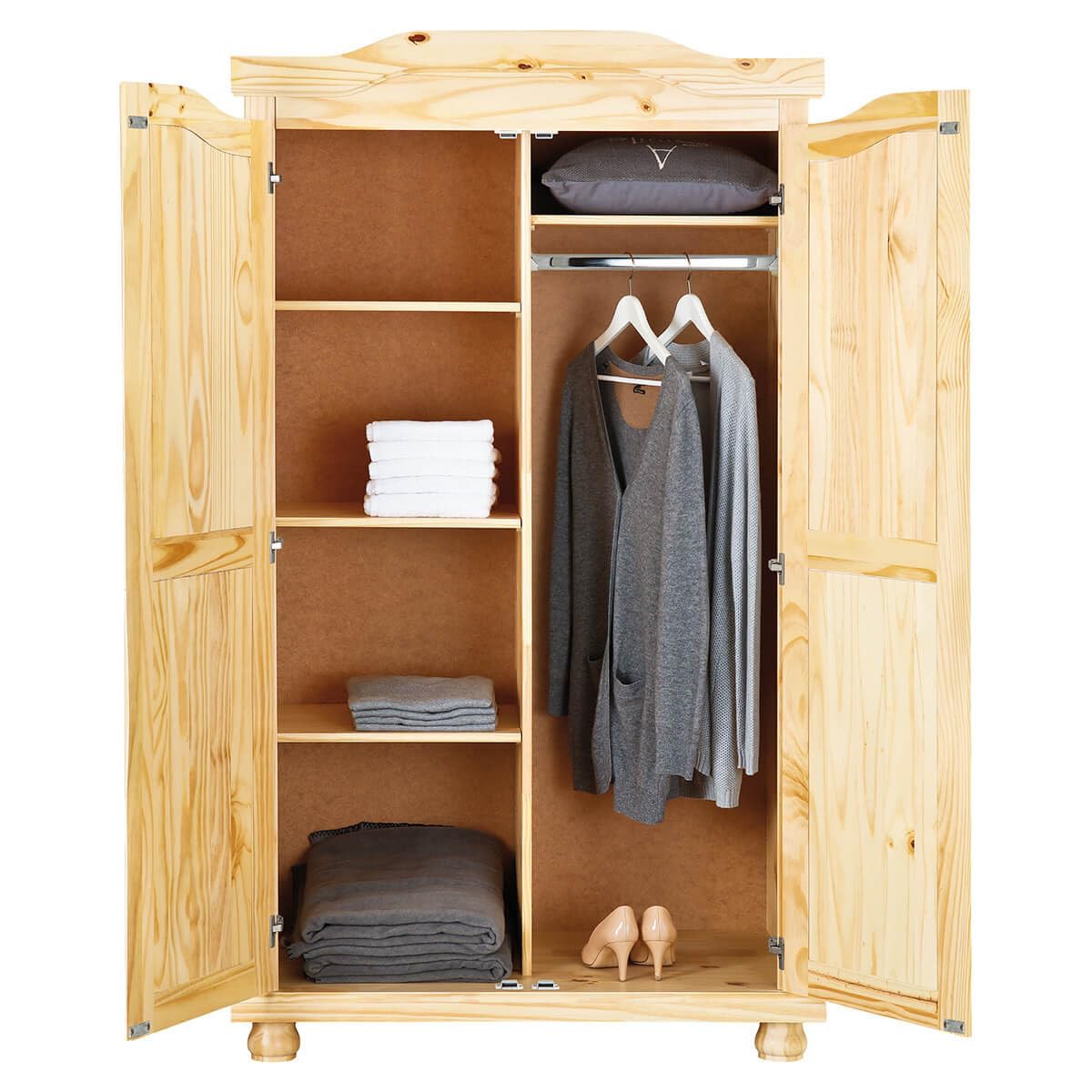 AltoBuy Oliver - Armoire 2 Portes + Penderie Bois Massif Naturel